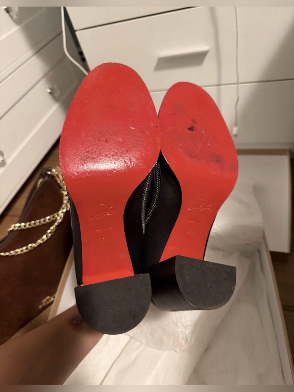 Christian Louboutin  Black Leather Ankle Boots with side Zipper size 7.5 - Picture 8 of 10